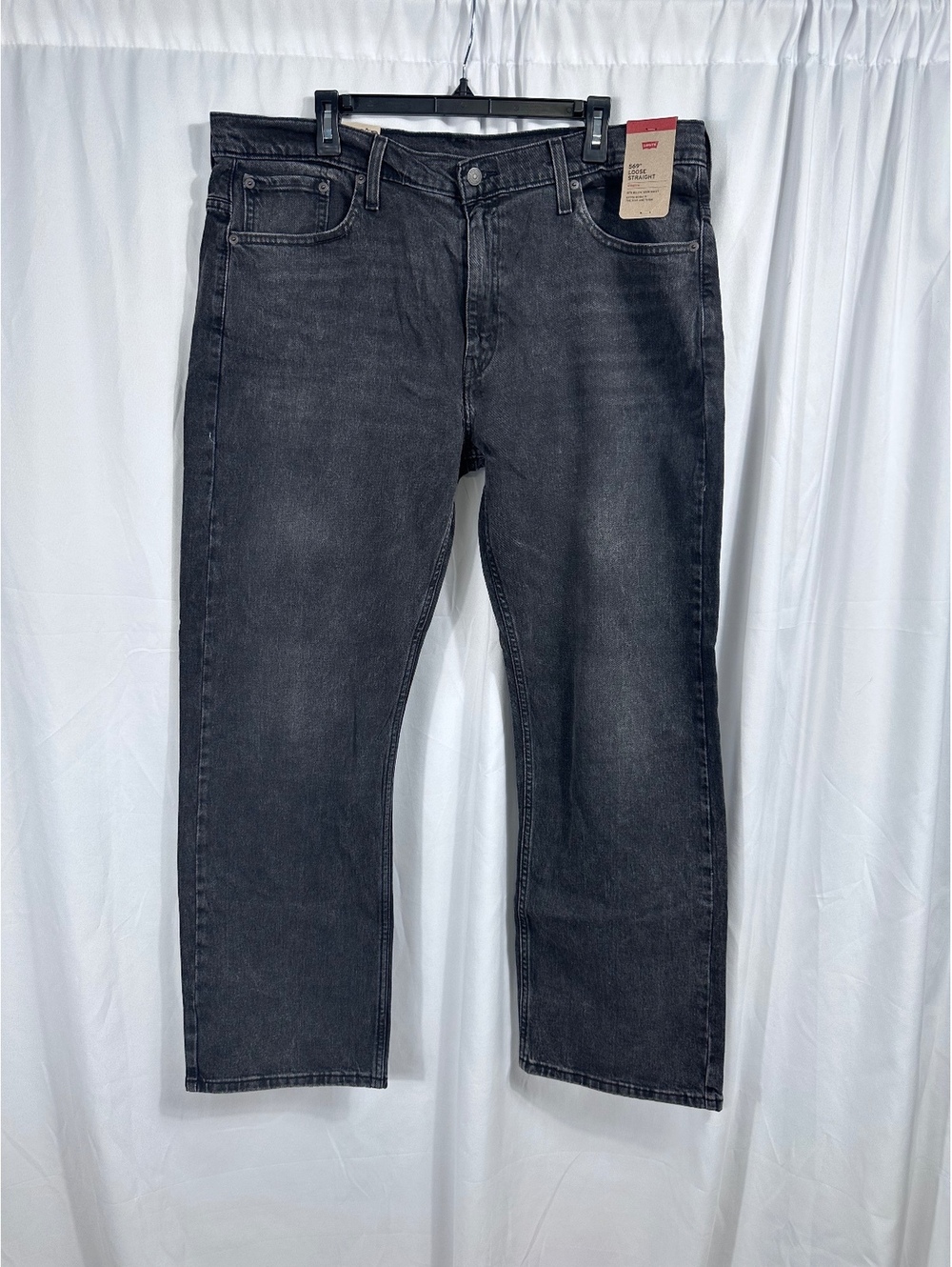 Levi's 569 Loose Straight Stretch Black Jeans Size 38x32